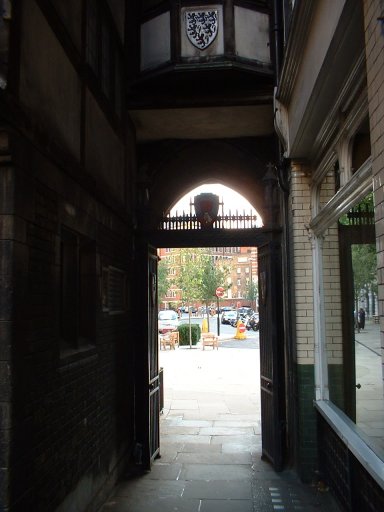 The gate to St Bartholomew's, looking out to Smithfield