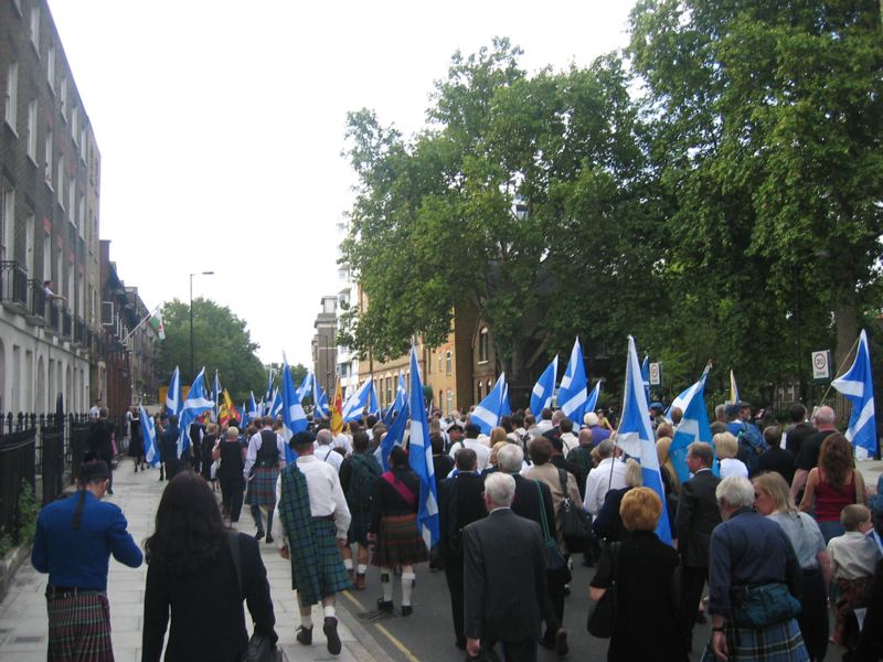 The procession approaches the Welsh Centre